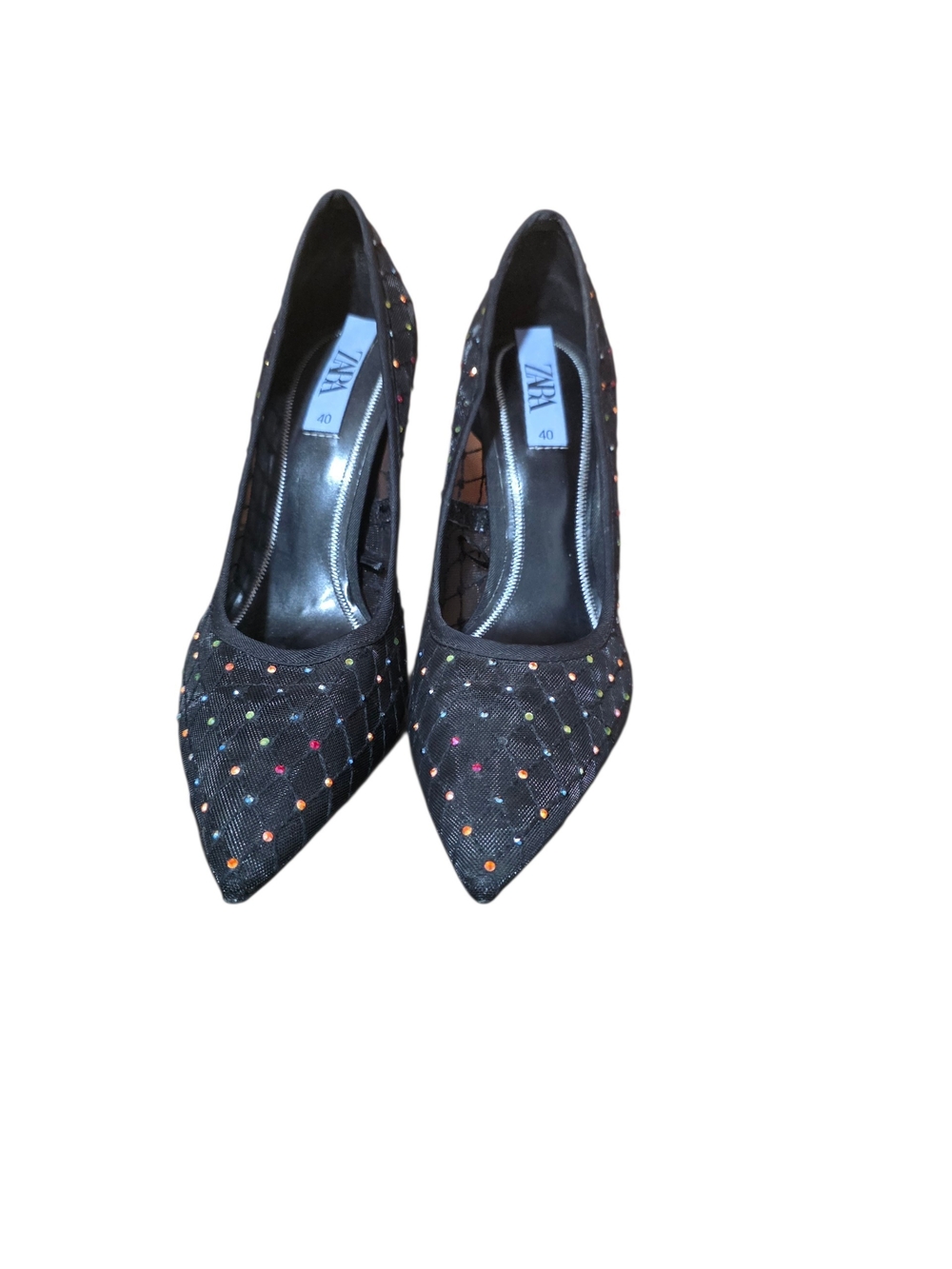 Zara Black Pointed Toe Pumps with Multicolor Studs